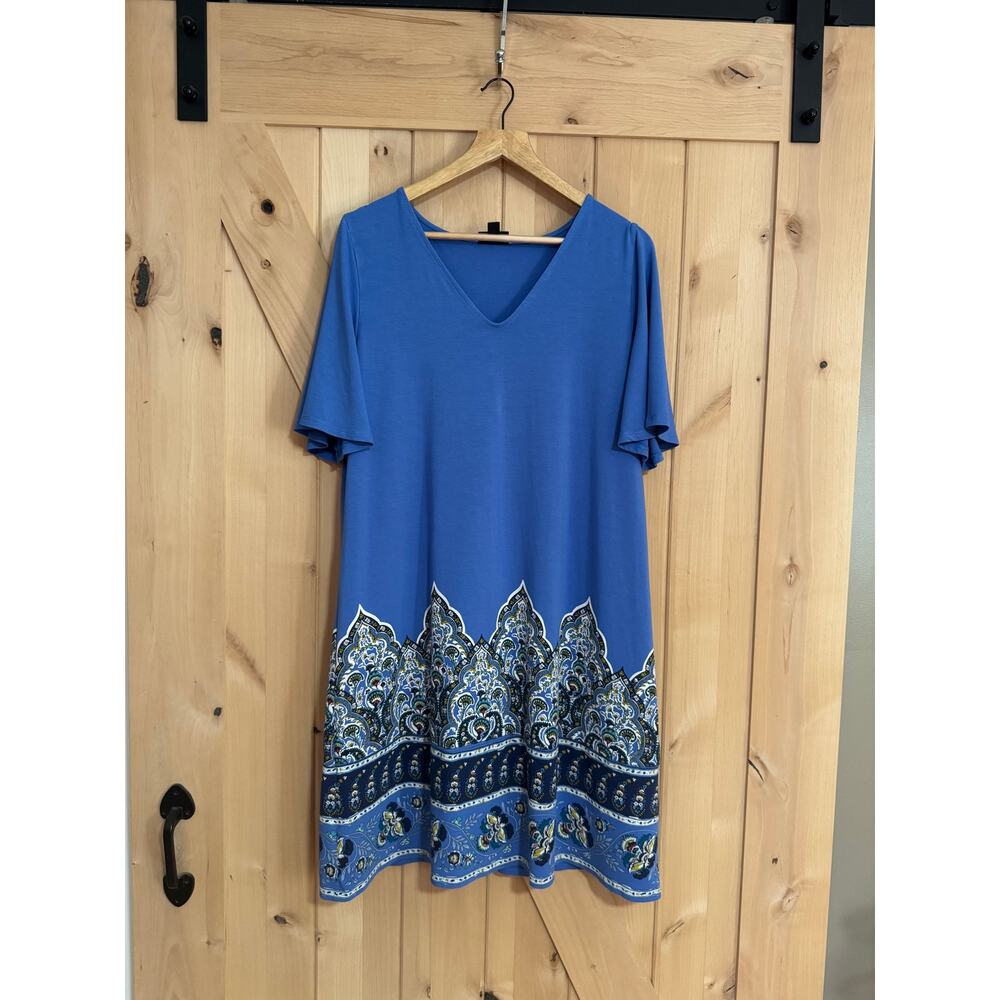 J. Jill | Wearever Collection Blue Paisley Borderd Shirt Dress | Size L